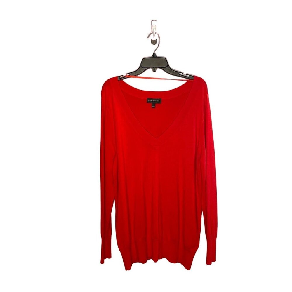 Lane Bryant Sweater Women's size 18/20 Red Long Sleeve V-neck Cuffed Hem Sleeves